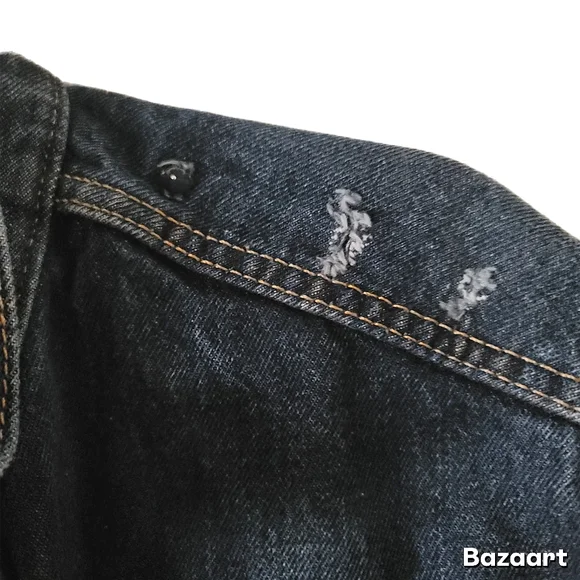 Levi's Jean Jacket Mens L Large Blue Denim Stud Shoulder - Picture 5 of 9